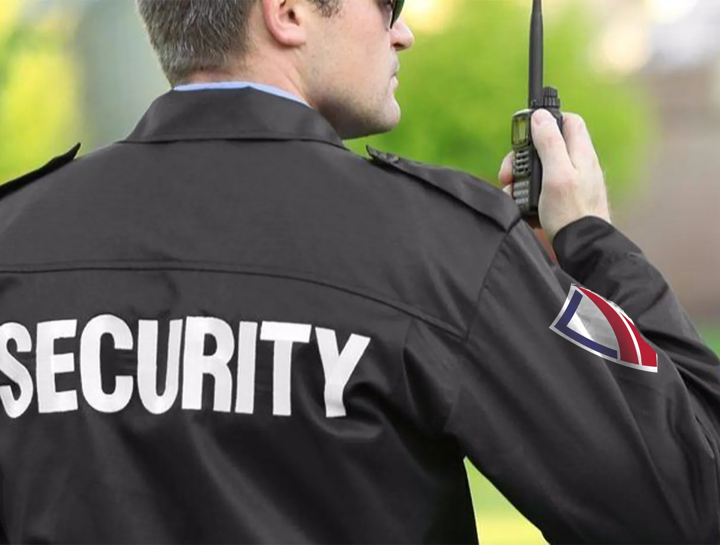 Licensed security guard on patrol in Los Angeles commercial property